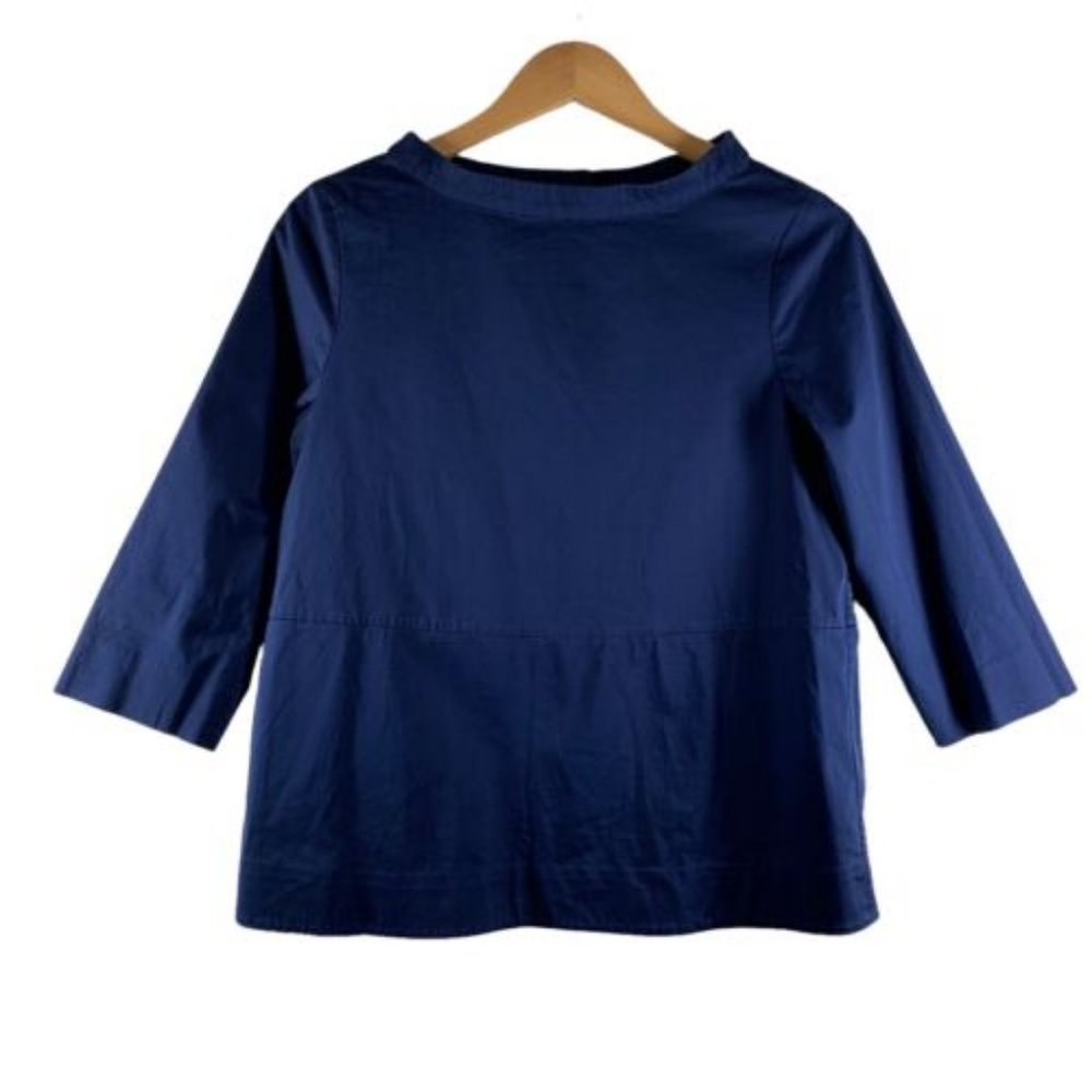 COS Navy Blue Cotton Poplin Mock Neck Blouse Size 8 Top